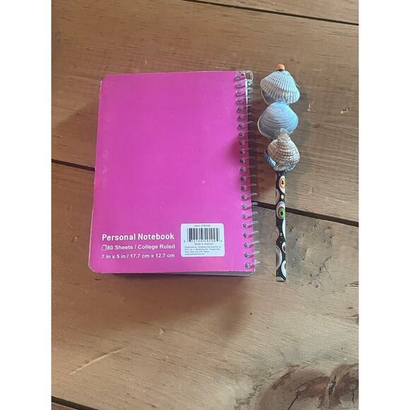 Homemade beautiful sea shell notebook w/ matching pencil. YOUNG entrepreneur! - Picture 2 of 4